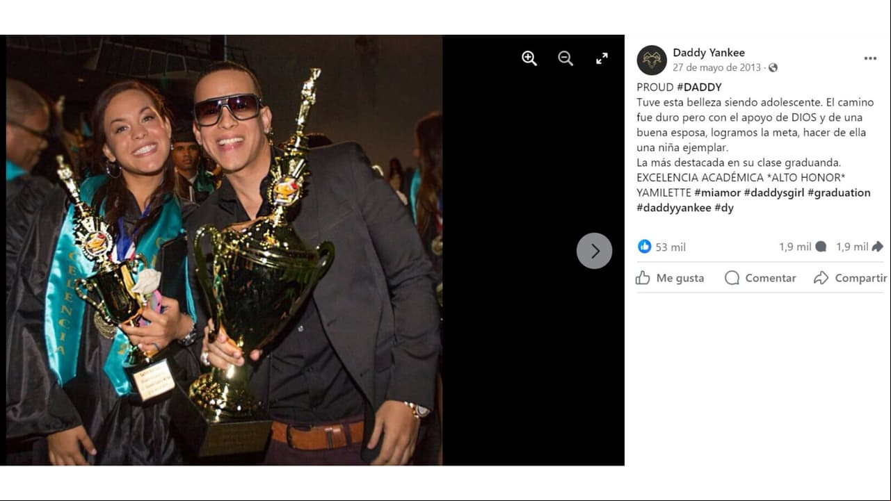 Daddy Yankee celebró a su hija Yamilette por su graduación.