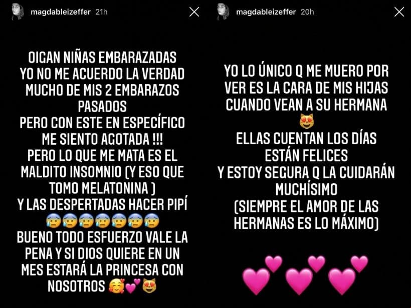 Magda Bleizeffer se sincera sobre las dificultades para dormir en la recta final de su embarazo.