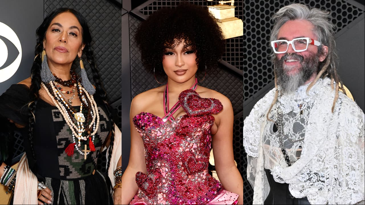 Lila Downs, Veondre Mitchell y Shawn Everett en la alfombra roja.