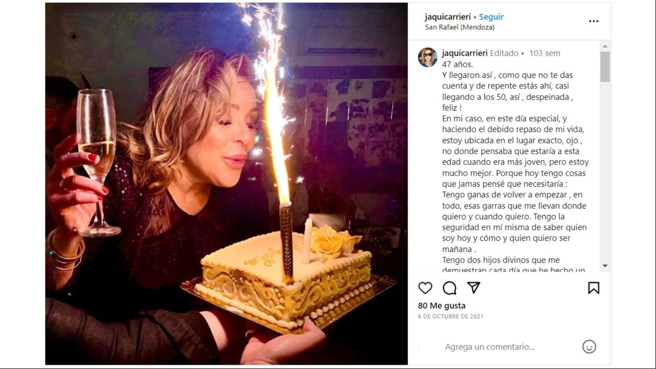 Jaquelin Carrieri celebró en grande su cumpleaños número 47.