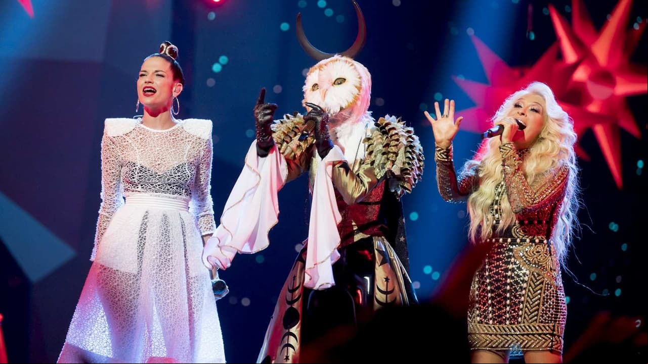 Lechuza canta con Yuri y Natalia Jiménez “Una mentira más” en la gran final de ¿Quién es la Máscara?
