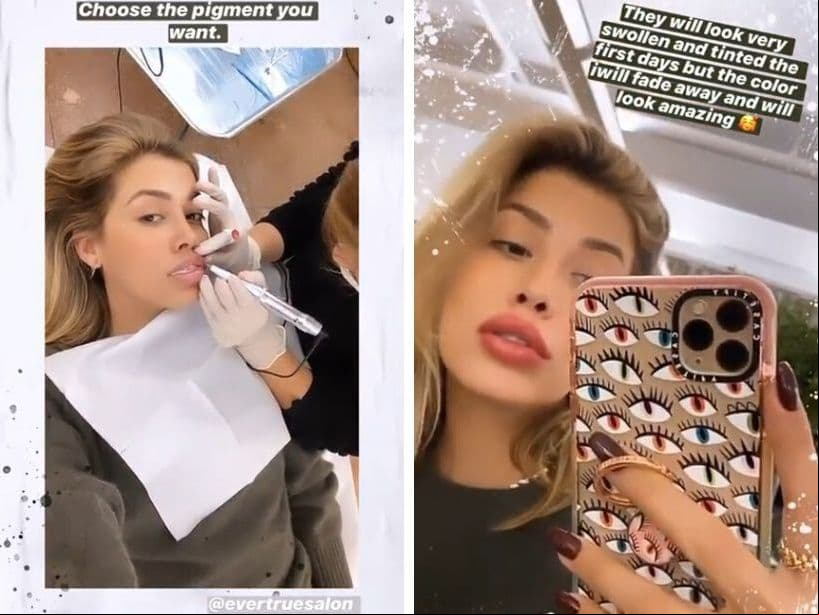 A través de sus historias de Instagram, Michelle Salas dio detalles del microblading que se realiza, mismo que tiene por objetivo dar volumen a los labios.