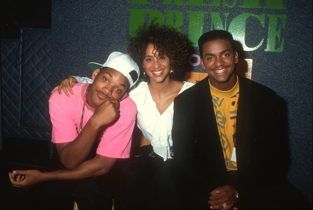Will Smith, Karyn Parsons y Alfonso Ribeiro en un evento de NBC en julio de 1990
