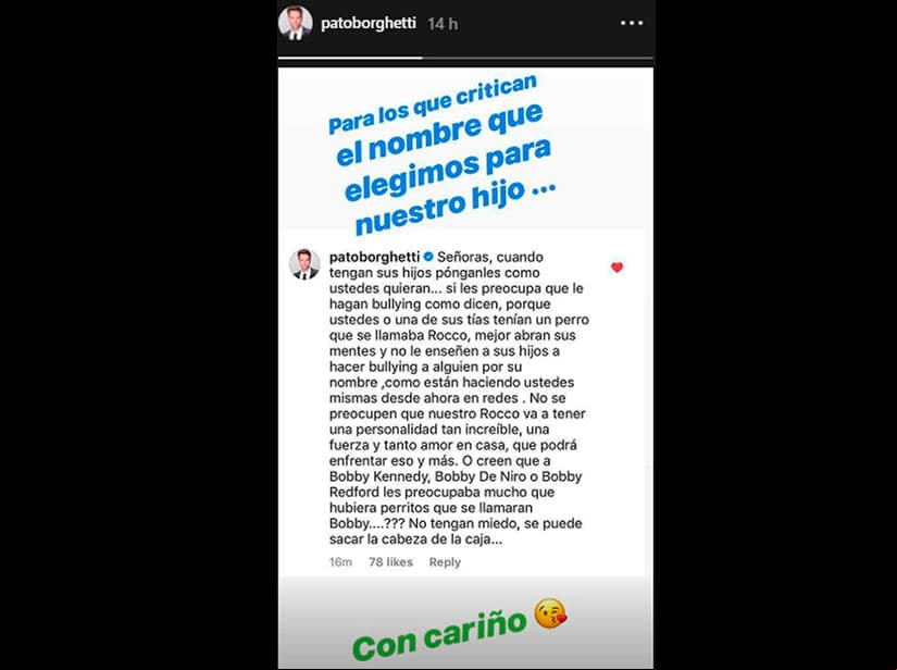 Patricio Borghetti pide que respeten el nombre de su hijo