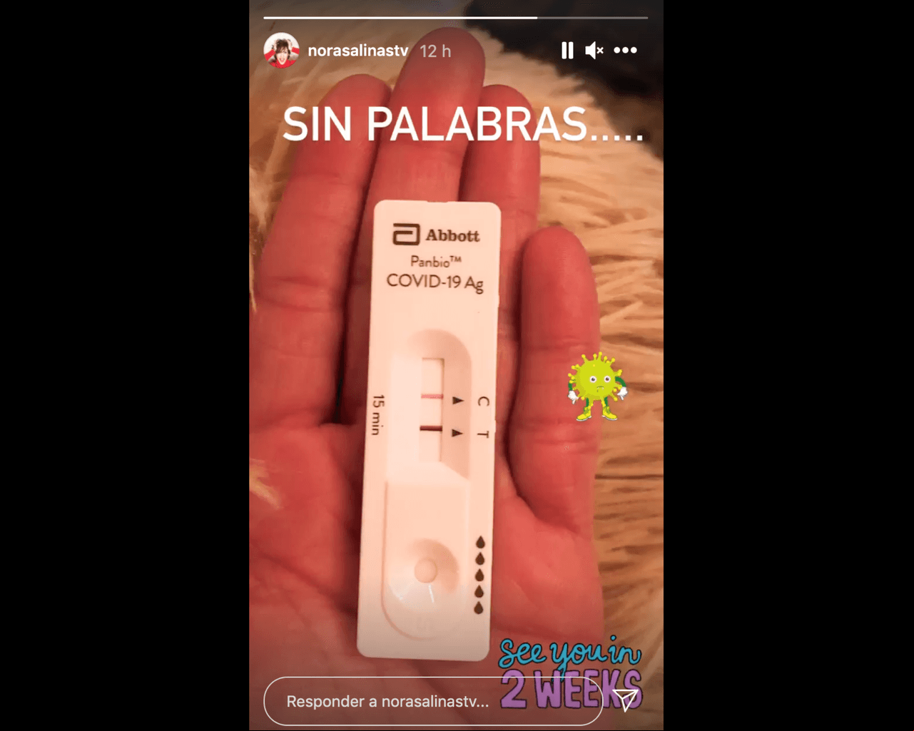 Nora Salinas compartió los resultados de su prueba rápida de Covid-19.