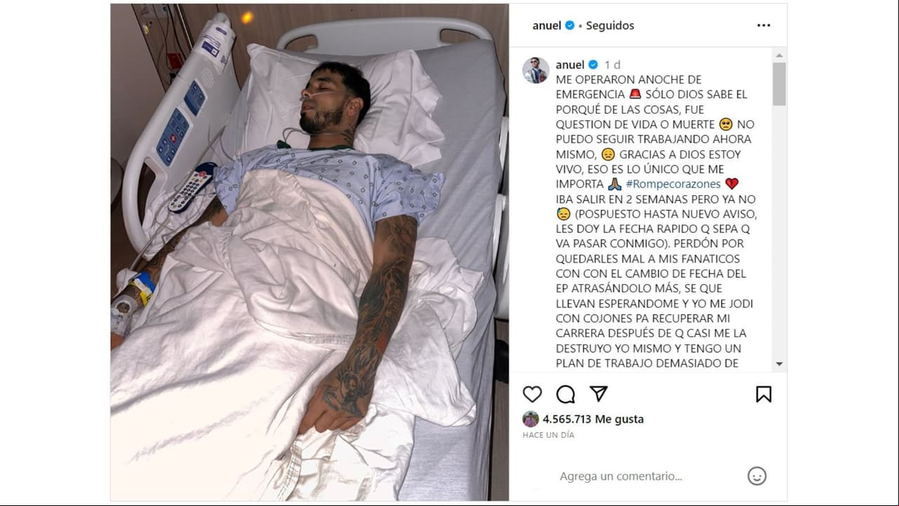Anuel AA luego de su operación de emergencia.