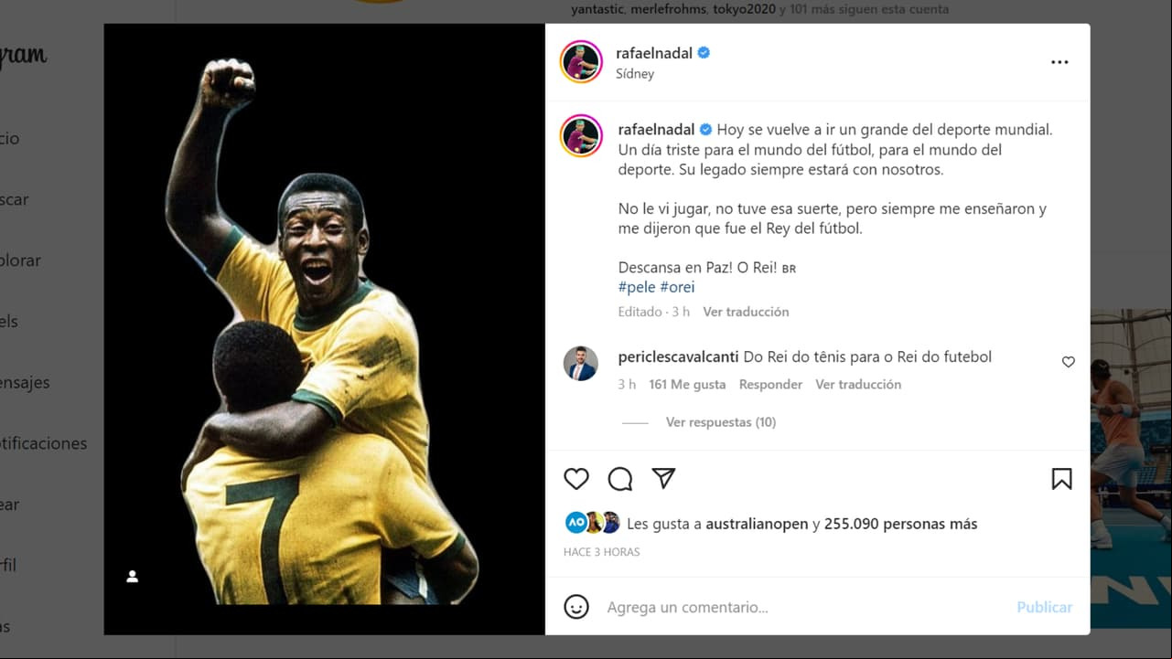 Personalidades de diversas disciplinas del deporte, políticos, estrellas de cine, instituciones y algunos de los estadios históricos del futbol Mundial se rindieron en palabras de iración hacia Pelé tras su muerte.