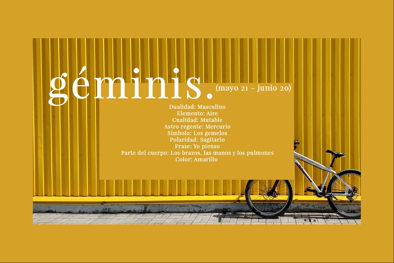 GÉMINIS (mayo 21 - junio 20). El tercer signo del Zodiaco representado por los gemelos; la personalidad dual.