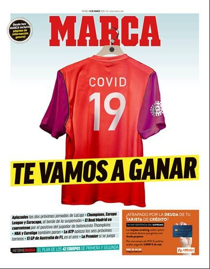 La prensa en el mundo deportivo reacciona ante la inminente crisis que se vive a causa del COVID-19 ¡Así las portadas en los diarios deportivos más importantes!