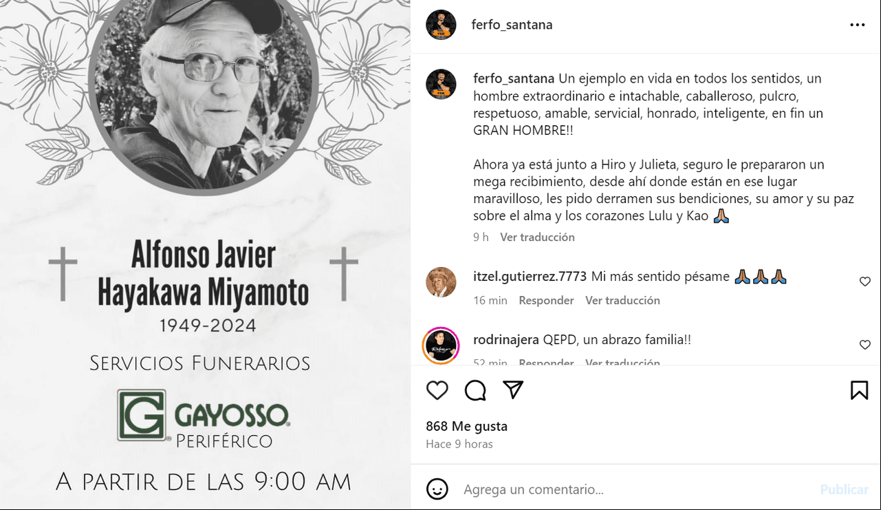 Viudo de Hiromi se despide del papá de la cantante