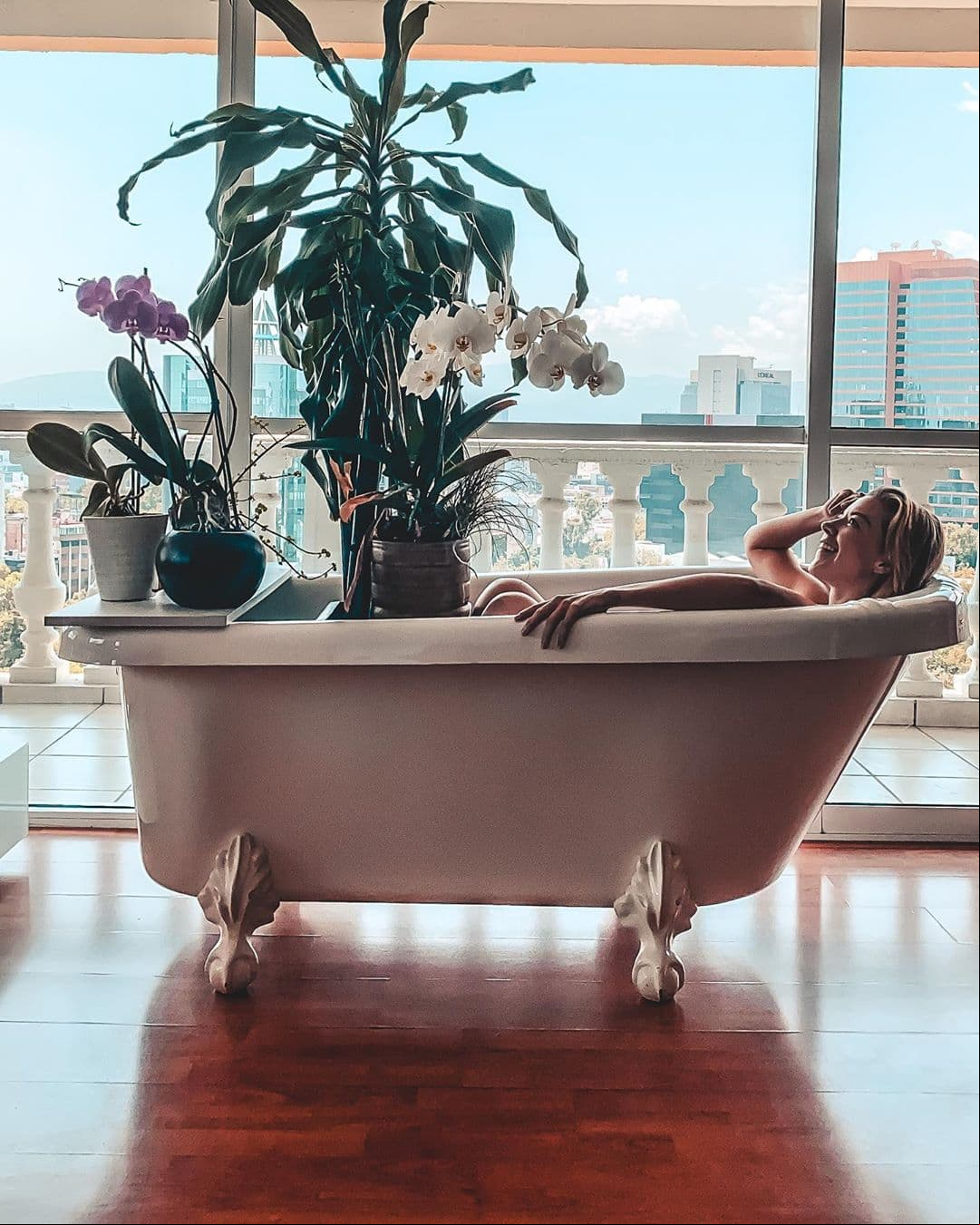 Uno de las curiosidades de esta zona es una tina que tienen en medio como decoración, la cual no solo utilizan Fernanda Castillo y Erik Hayser para poner sus plantas, también para sus sesiones fotográficas.