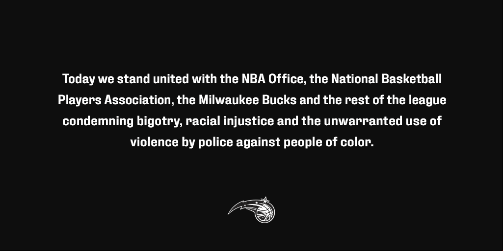 Orlando Magic | Tras el caso de Jacob Blake, estos equipos se pronunciaron en contra del racismo a través de sus cuentas de redes sociales.