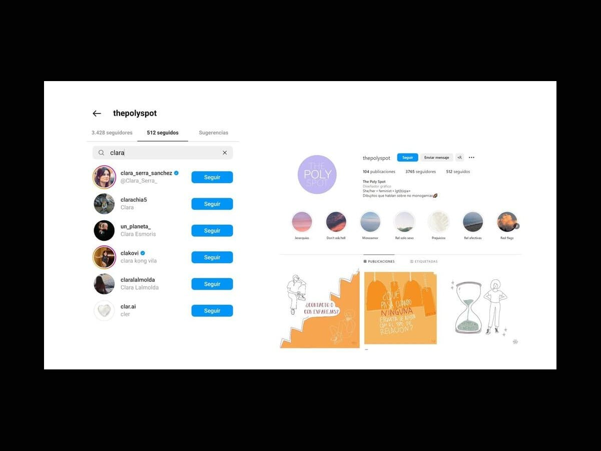 Clara Chía Martí sigue la cuenta en Instagram de 'The Poly Spot'