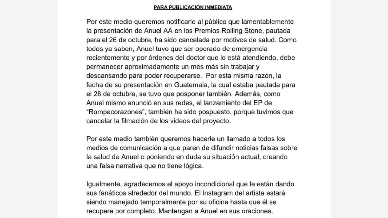 Comunicado de Anuel AA sobre su salud