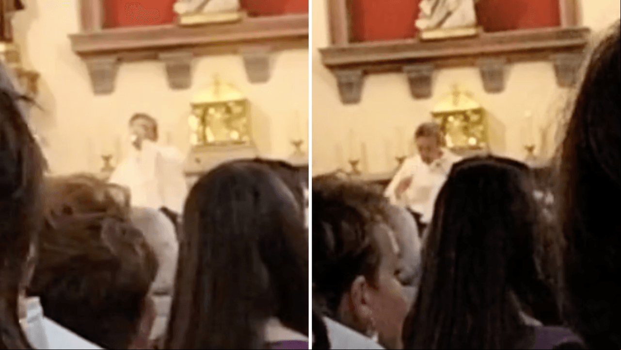 A sacerdote ‘se le pasa el vino’ dando misa y se vuelve viral
