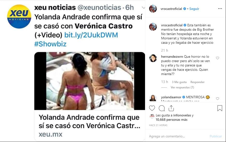 Verónica Castro desmintió una vez más a Yolanda Andrade sobre la foto que se viralizó hace unas semanas.