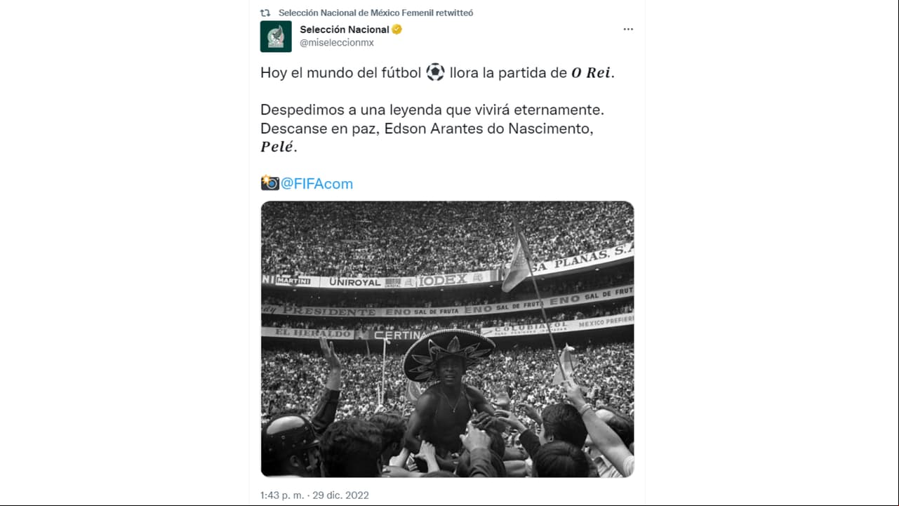 Personalidades de diversas disciplinas del deporte, políticos, estrellas de cine, instituciones y algunos de los estadios históricos del futbol Mundial se rindieron en palabras de iración hacia Pelé tras su muerte.