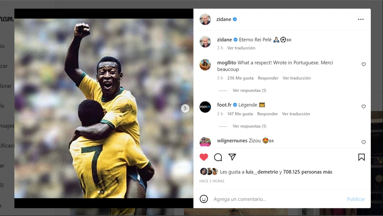 Personalidades de diversas disciplinas del deporte, políticos, estrellas de cine, instituciones y algunos de los estadios históricos del futbol Mundial se rindieron en palabras de iración hacia Pelé tras su muerte.