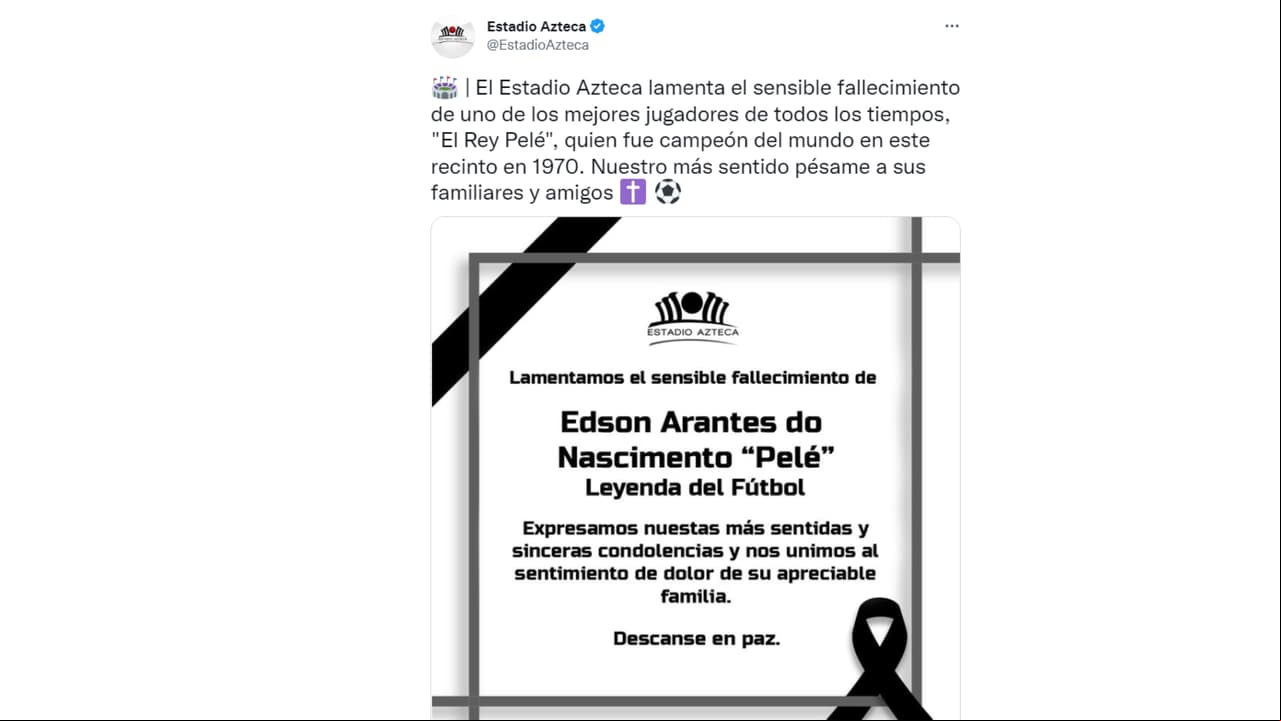 Personalidades de diversas disciplinas del deporte, políticos, estrellas de cine, instituciones y algunos de los estadios históricos del futbol Mundial se rindieron en palabras de iración hacia Pelé tras su muerte.