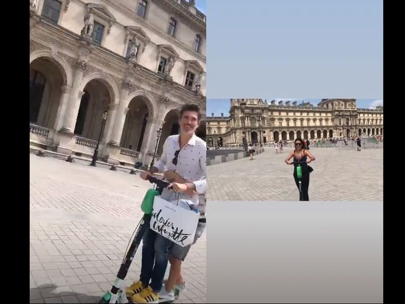 “Así nos movemos en París, espero no azotar”, dijo Grettell en un clip en el que aparece frente al Museo del Louvre.