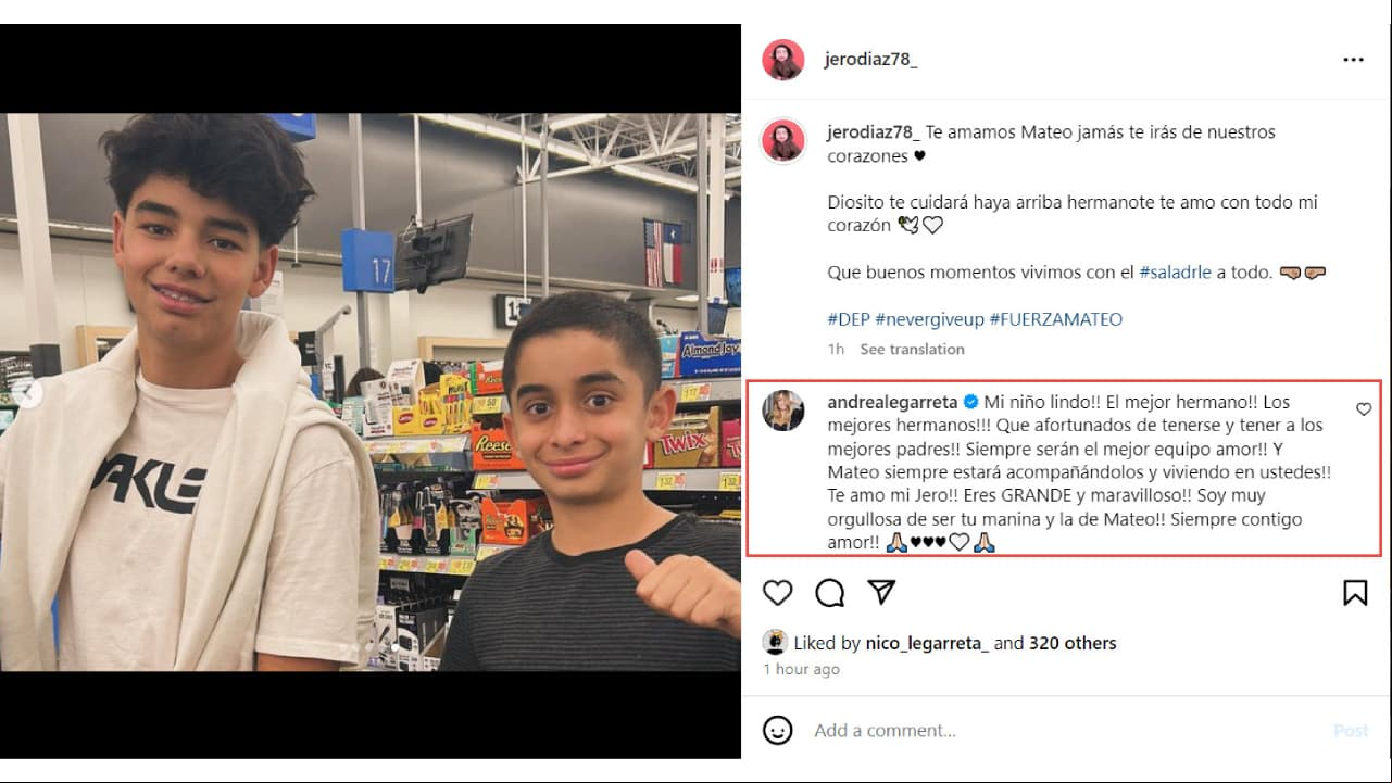 Andrea Legarreta reacciona a la muerte de su sobrino de 14 años.