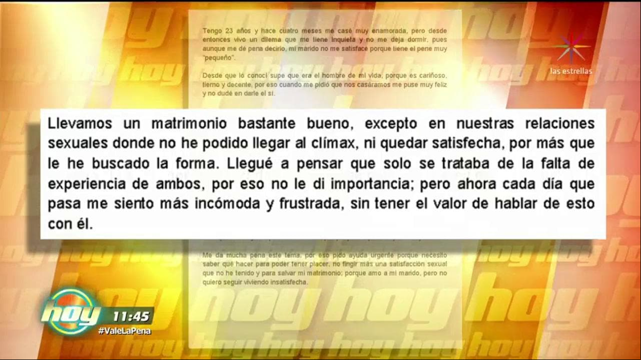 "Mi esposo no me satisface porque lo tiene pequeño"