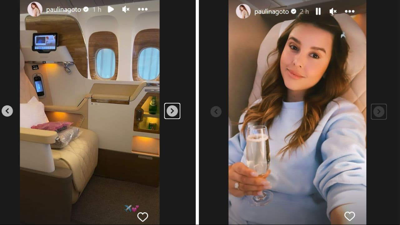 Paulina Goto celebra en avión