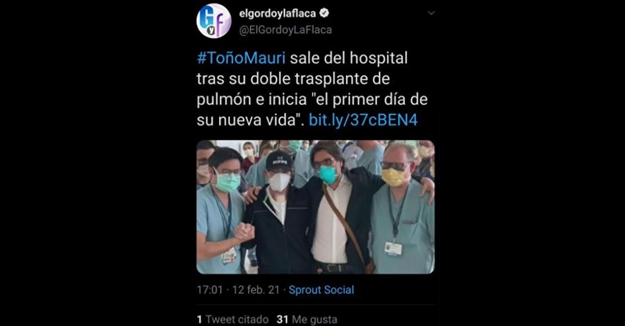 Toño Mauri Jr. reveló que el actor continuará con sus terapias en casa.