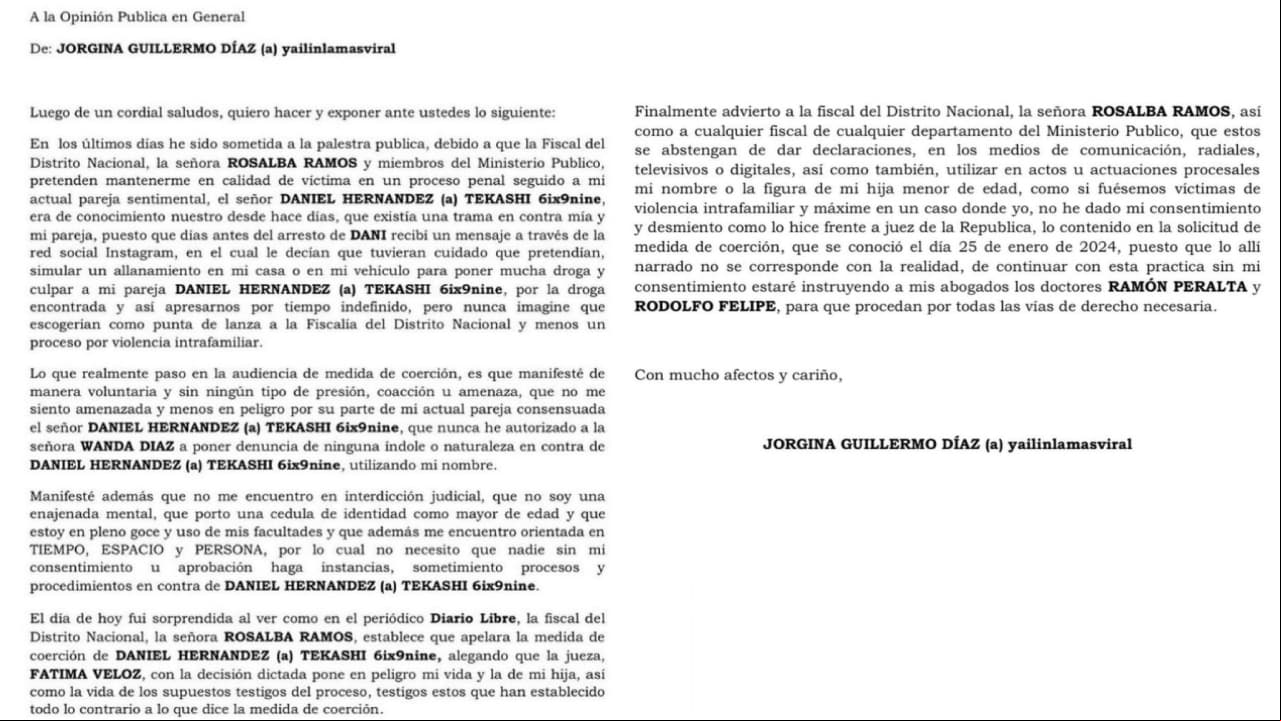 Comunicado de prensa de Yailin La Más Viral