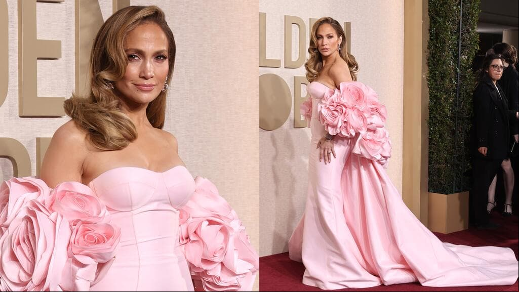 JLo apareció en los Golden Globes 2024 con este vestido rosa de Nicole + Felicia.