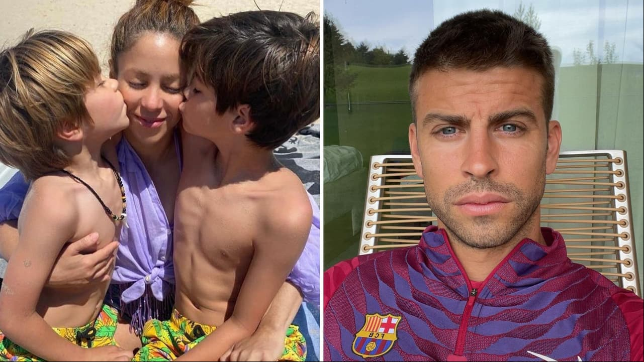 Shakira con sus hijos y Gerard Piqué.