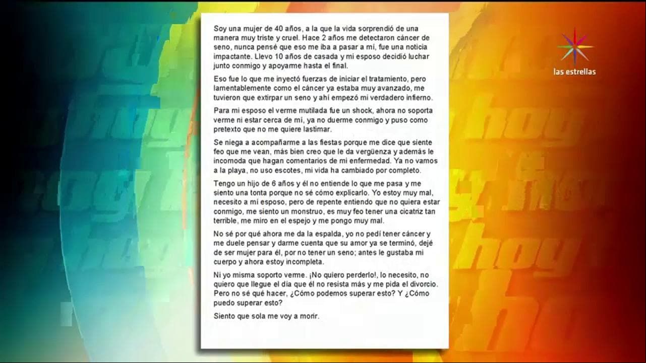 "Mi marido me rechaza, pues me falta un seno"