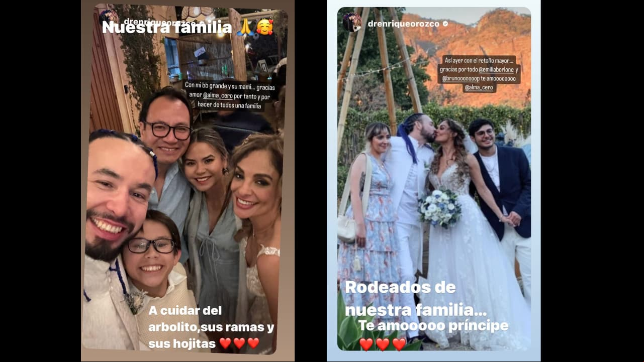 Alma Cero y su esposo posaron con sus respectivos hijos el día de su boda