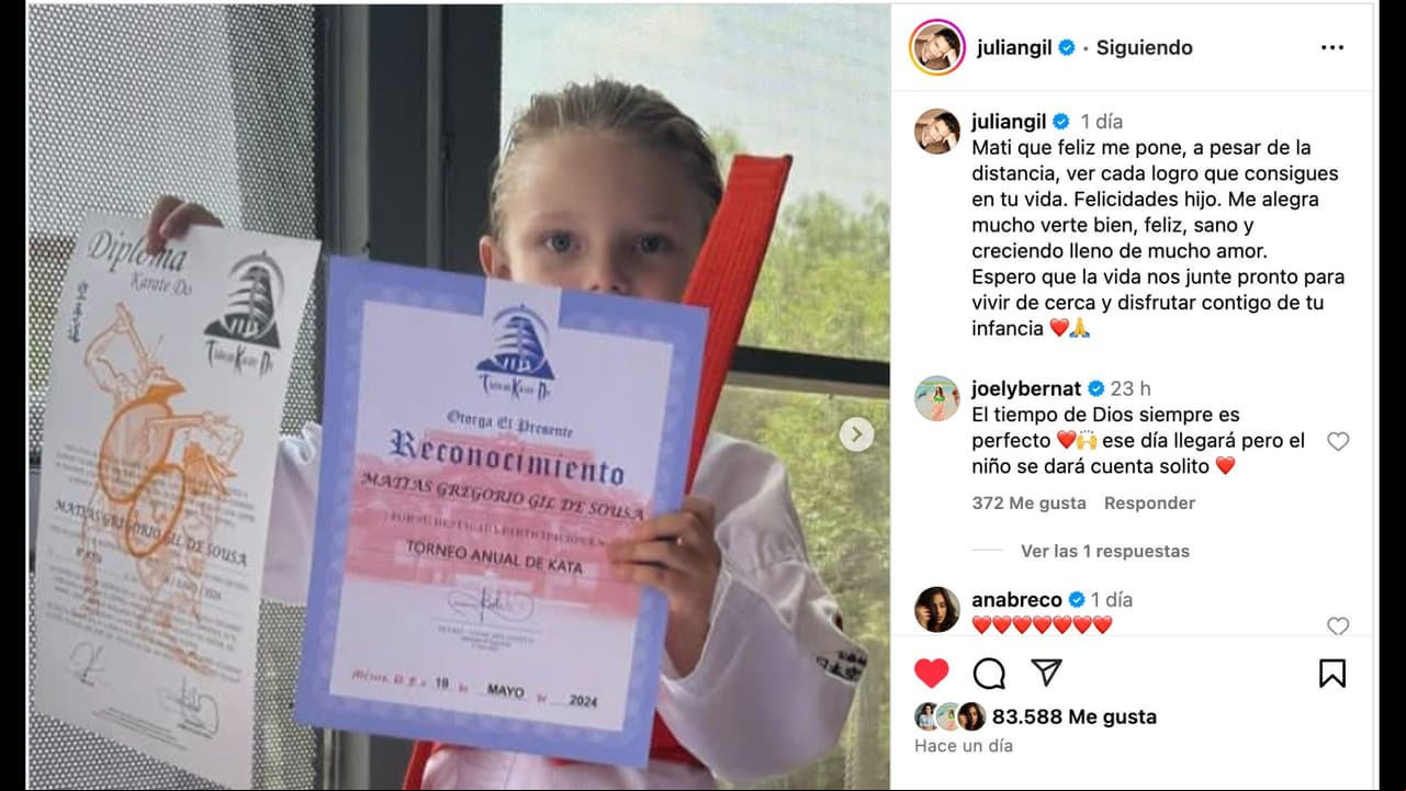 Julián Gil manda mensaje a su hijo Matías